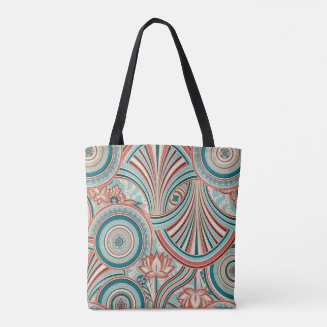 Teal and Coral Nouveau Flow Tote Bag (Back)