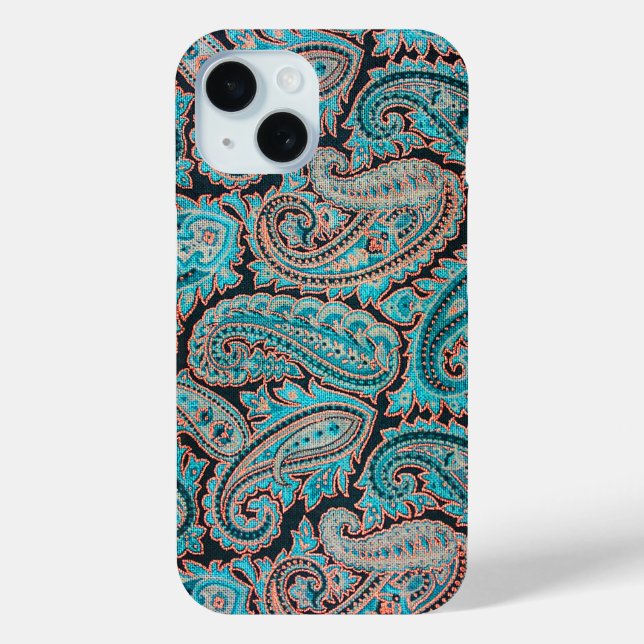 Teal and Coral Paisley Pattern Case-Mate iPhone Case (Back)