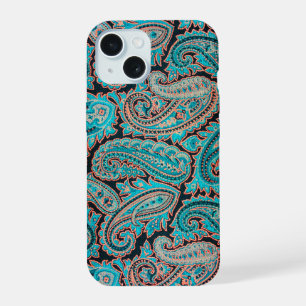Teal and Coral Paisley Pattern iPhone 15 Case