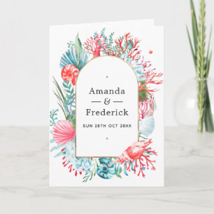 Teal and Coral Sea Life Wedding Programme