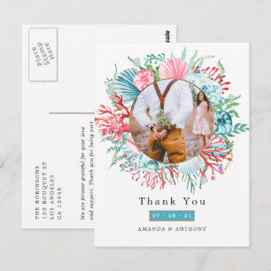 Teal and Coral Summer Beach Wedding Postcard