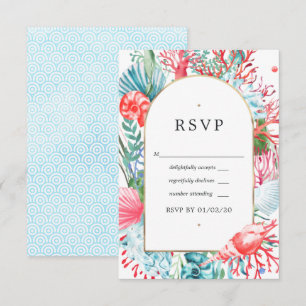 Teal and Coral Summer Beach Wedding RSVP Card