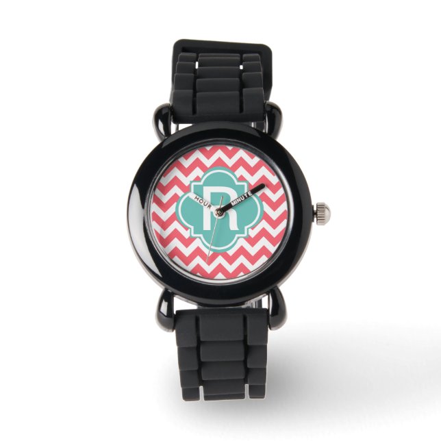 Teal and Coral Zig Zag Wristwatch Customisable (Front)