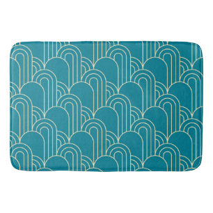 Teal and Cream Art Deco Patterned Bath Mat