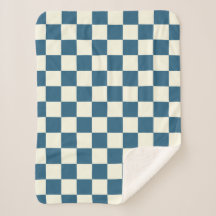 Teal And Cream Chequerboard Sherpa Blanket
