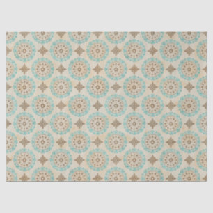 Teal and Cream Circles on Tan Decoupage Tissue Paper