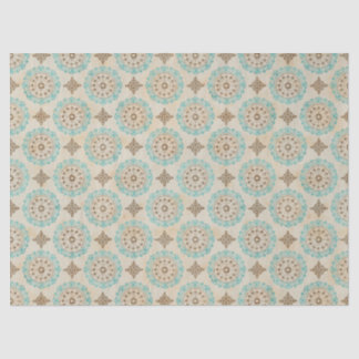 Teal and Cream Circles on Tan Decoupage Tissue Paper