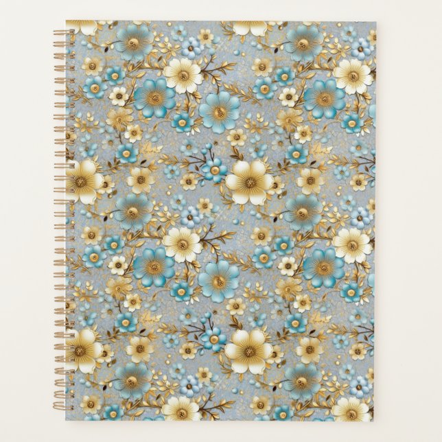 Teal and Cream Floral Chiyogami Planner (Front)