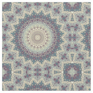 Teal and Cream Mandala Pattern Design Fabric