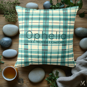 Teal and Cream Plaid   Custom Cosy Tartan Accent  Cushion