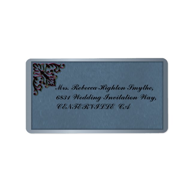 Teal and Crimson Metallic Wedding Label (Front)