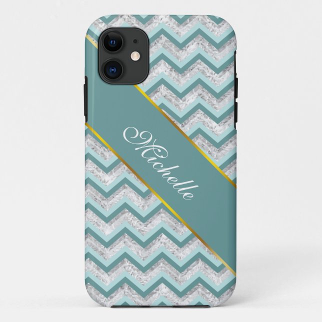 Teal and Crystal Zigzag Pattern Case-Mate iPhone Case (Back)