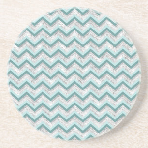 Teal and Crystal Zigzag Pattern Coaster