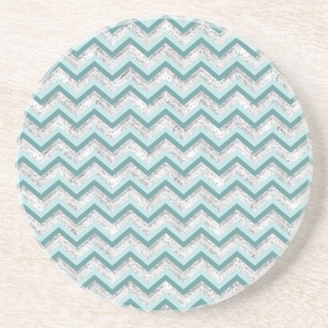 Teal and Crystal Zigzag Pattern Coaster (Front)