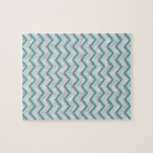 Teal and Crystal Zigzag Pattern Jigsaw Puzzle