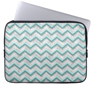 Teal and Crystal Zigzag Pattern Laptop Sleeve