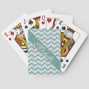 Teal and Crystal Zigzag Pattern Playing Cards
