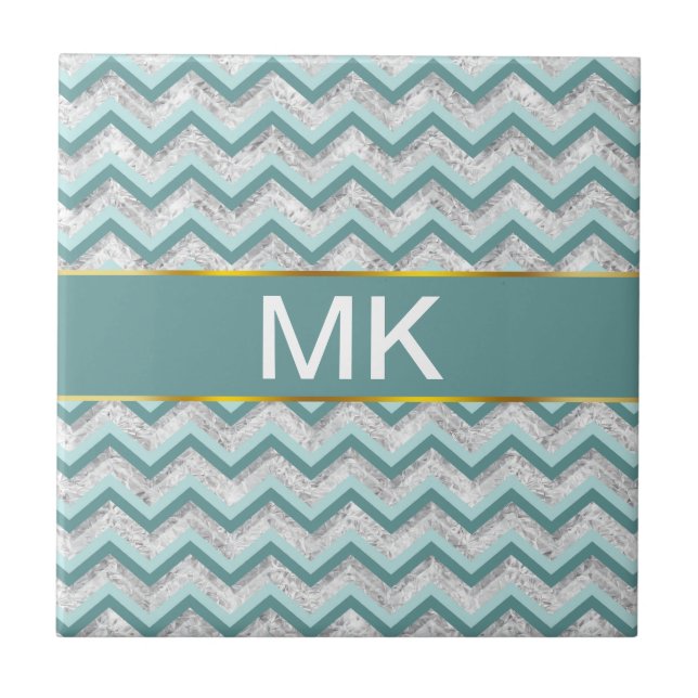 Teal and Crystal Zigzag Pattern Tile (Front)