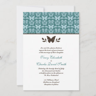 Teal and Dark Brown Butterfly Wedding Invitations