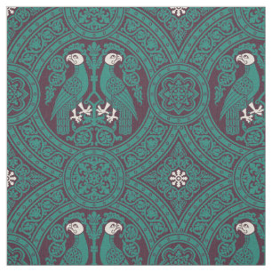 Teal and Dark Purple Byzantine Birds Fabric