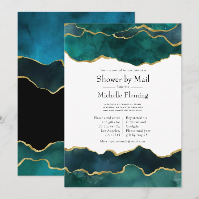Teal and Faux Gold Foil Agate Shower by Mail Invitation (Front/Back)