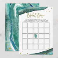 Teal and Faux Gold Geode Bridal Shower Bingo Game