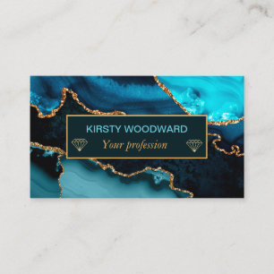 Teal and Faux Gold Glitter Marble Agate Business Card