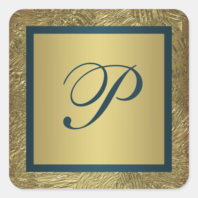 Teal and FAUX Gold Monogram Wedding Sticker 2 (Front)