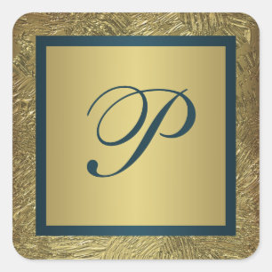 Teal and FAUX Gold Monogram Wedding Sticker 2