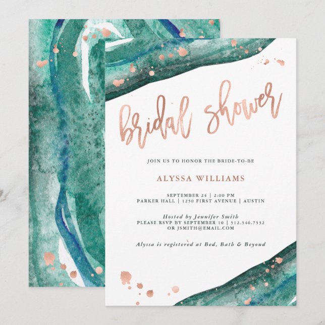 Teal and Faux Rose Gold Geode Bridal Shower Invitation (Front/Back)