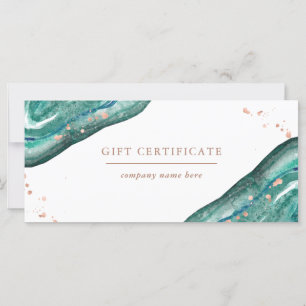 Teal and Faux Rose Gold Geode Gift Certificate