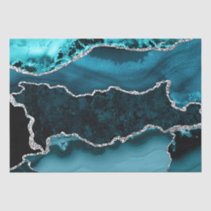 Teal and Faux Silver Glitter Marble Agate Tissue Paper