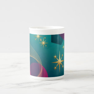 Teal And Fuchsia Modern Abstract With Gold Stars Bone China Mug