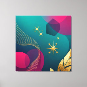 Teal And Fuchsia Modern Abstract With Gold Stars Canvas Print