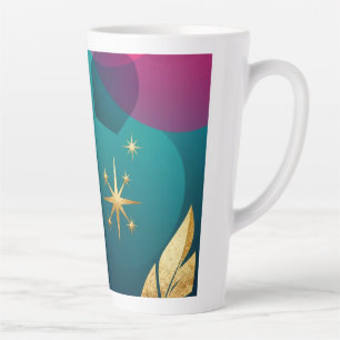 Teal And Fuchsia Modern Abstract With Gold Stars Latte Mug