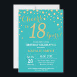 Teal and Gold 18th Birthday Diamond Invitation<br><div class="desc">18th Birthday Invitation with Teal and Gold Glitter Diamond Background. Gold Confetti. Adult Birthday. Male Men or Women Birthday. For further customisation,  please click the "Customise it" button and use our design tool to modify this template.</div>