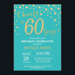 Teal and Gold 60th Birthday Diamond Invitation<br><div class="desc">60th Birthday Invitation with Teal and Gold Glitter Diamond Background. Gold Confetti. Adult Birthday. Male Men or Women Birthday. For further customisation,  please click the "Customise it" button and use our design tool to modify this template.</div>