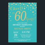 Teal and Gold 60th Birthday Diamond Invitation<br><div class="desc">60th Birthday Invitation with Teal and Gold Glitter Diamond Background. Gold Confetti. Adult Birthday. Male Men or Women Birthday. For further customisation,  please click the "Customise it" button and use our design tool to modify this template.</div>