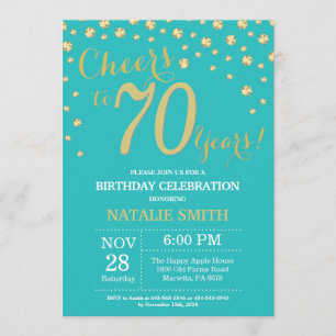 Teal and Gold 70th Birthday Diamond Invitation