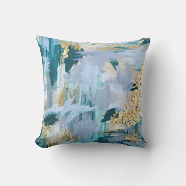 Teal and Gold Abstract Pattern Cushion (Front)