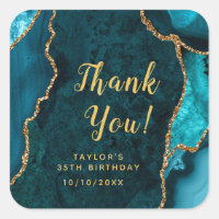 Teal and Gold Agate Birthday Thank You
