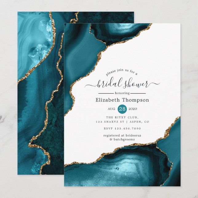 Teal and Gold Agate Bridal Shower Invitation (Front/Back)
