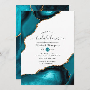 Teal and Gold Agate Bridal Shower Invitation