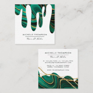 Teal and Gold Agate Dripping Square Business Card