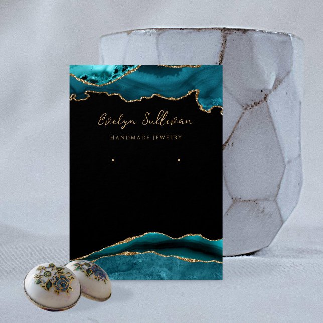 Teal and gold agate jewellery display card (Creator Uploaded)