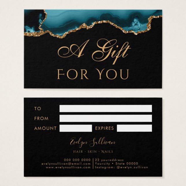 Teal and Gold Agate on Black Gift Card (Front & Back)