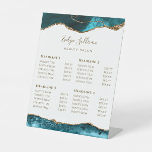 Teal and Gold Agate Price List Pedestal Sign