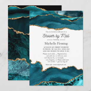Teal and Gold Agate Shower by Mail Invitation