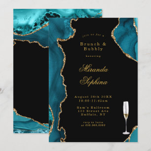 Teal and Gold Agate Stone Brunch & Bubbly Invites