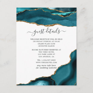 Teal and Gold Agate Wedding Guest Details Enclosure Card
